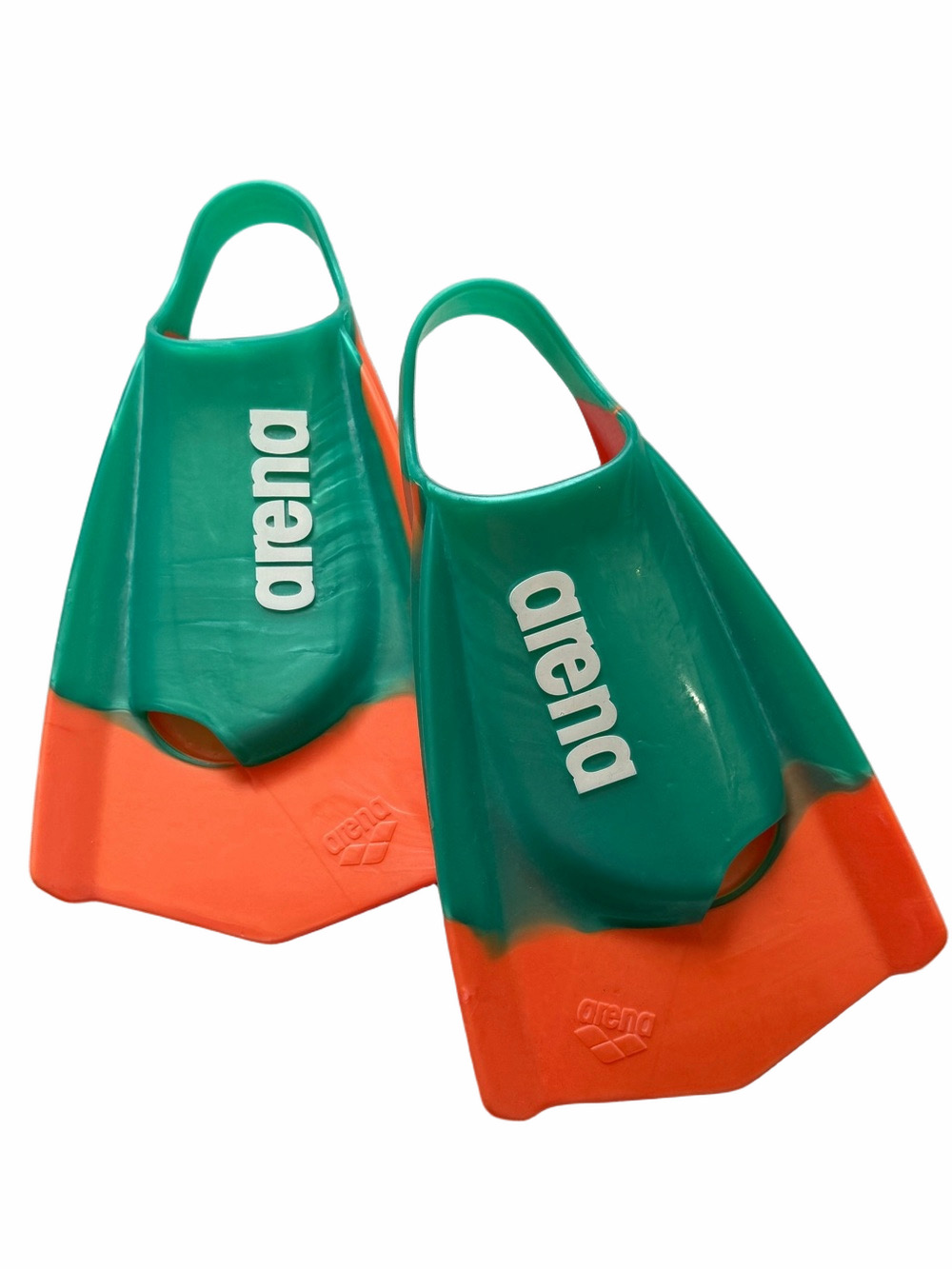 Arena Powerfins Plus Green & Orange Swim Training Fins Adult Men 9.5 10.5 Shoe